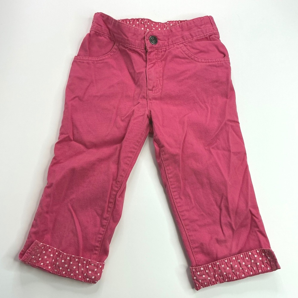Faded Glory Pink Capri Pants Kids Size 6 Polka Dot Trim Organic Cotton